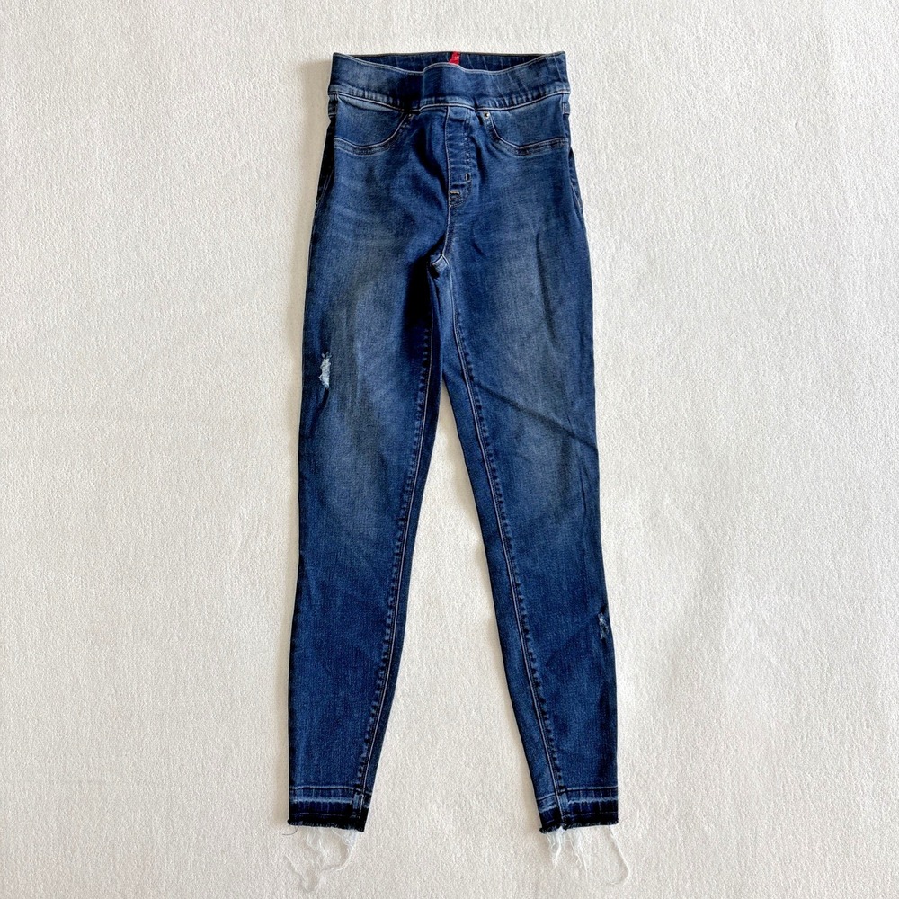 Spanx Pull On Jeans Legging Womens XS Distressed Skinny Raw‎ Edge Hem Slimming